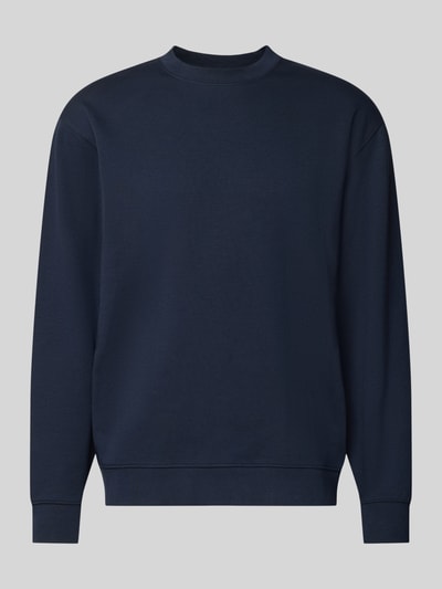 Produktfoto, dunkelblauer Slim Fit Pullover aus reiner Baumwolle 'TOM' von Selected Homme, schlichtes Design, glatte Textur.