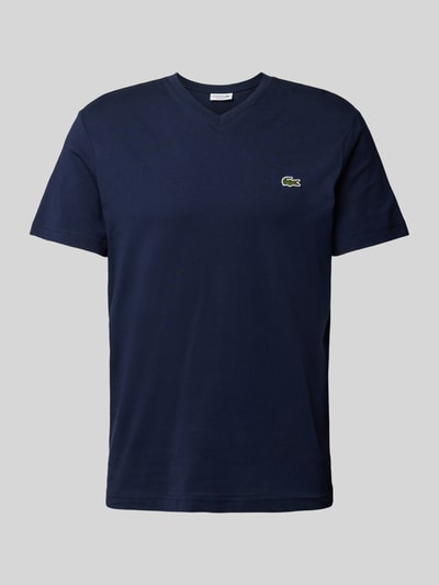 Lacoste T-shirt met labelstitching, model 'Basic' Marineblauw - 2