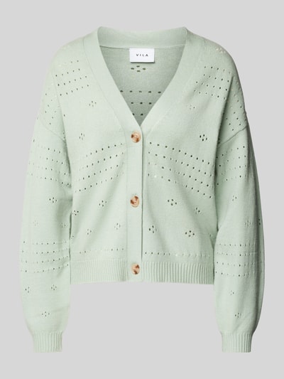 Vila Cardigan met broderie anglaise, model 'RIL' Rietgroen - 2