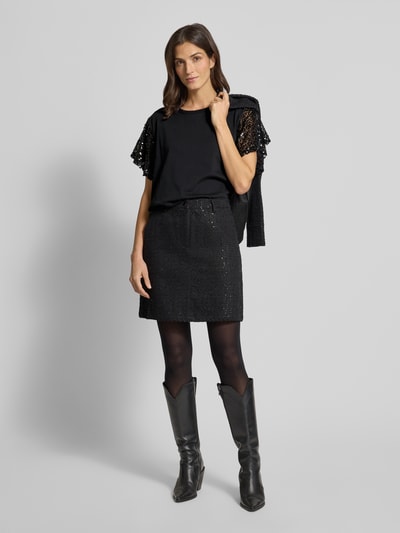 FREE/QUENT T-Shirt mit geripptem Rundhalsausschnitt Modell 'WINGS' Black 1