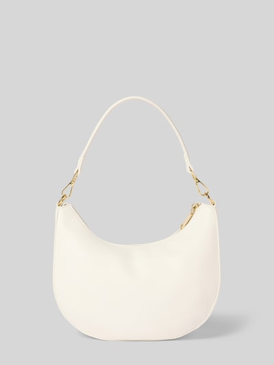 Produktfoto, Shoulder Bag in Leder-Optik Modell 'RYTA' von VALENTINO BAGS in Weiß, goldfarbene Details, strukturierte Oberfläche, schlichte Form, Hauptfach mit Reißverschluss, abnehmbarer Schulterriemen, Logo-Applikation, Maße 26x24x10 cm, Länge Schulterriemen 108 cm