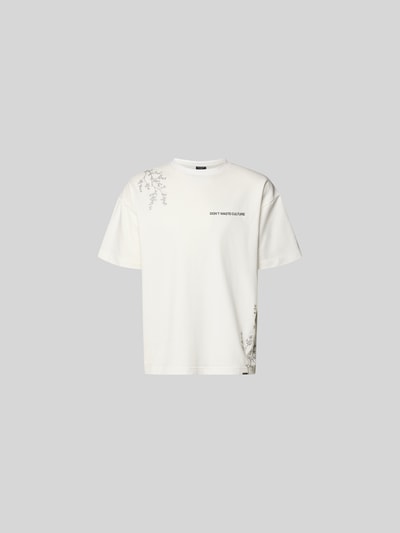 Produktfoto, weißes Relaxed Fit T-Shirt aus Baumwoll-Elasthan-Mix von Don´t Waste Culture mit Motiv- und Label-Print, Rundhalsausschnitt, Herrenmode