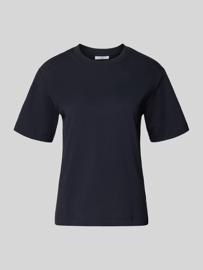 Produktfoto, Regular Fit T-Shirt aus reiner Baumwolle von Marc O'Polo Denim, Damen T-Shirt, Optik: Unifarben, Rundhals, Kurzarm, Material: Reine Baumwolle, schwarzer Stoff, glatte Textur