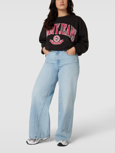 Tommy Jeans Curve PLUS SIZE sweatshirt met logostitching, model 'VARSITY' Zwart - 1