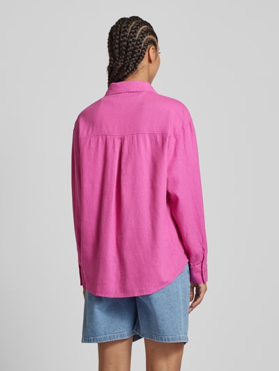 Only Oversized linnen blouse met paspelzakken op de borst, model 'CARO' Felroze - 5