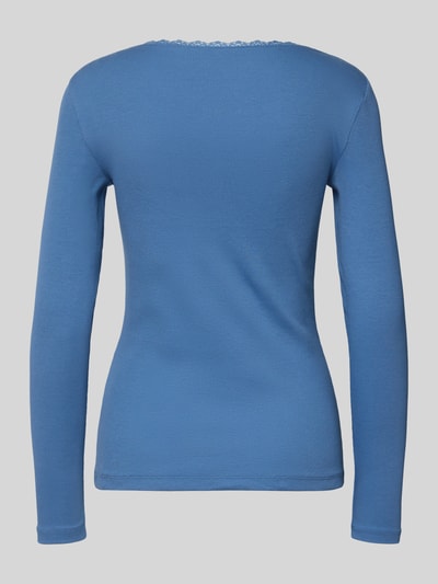 Christian Berg Woman Slim fit shirt met lange mouwen en kant Rookblauw - 3