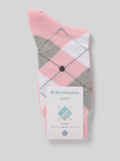 Produktfoto, Socken mit Zickzack-Muster Modell 'Queen' von Burlington in Rosa, Weiß und Grau, Bio-Baumwollmischung, elastische Rippenbündchen