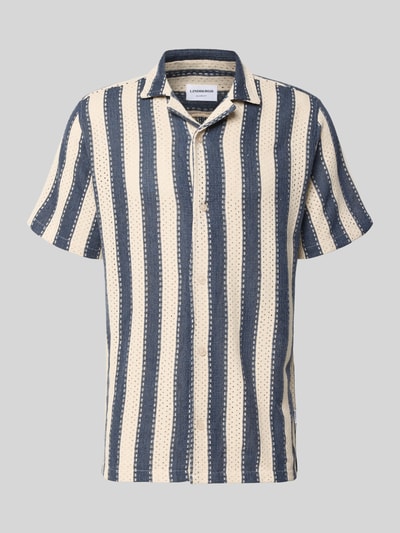 Produktfoto, Modern Fit Freizeithemd mit Reverskragen von Lindbergh aus Material-Mix mit Viskose-Anteil, Streifenmuster in Beige und Blau, Knopfleiste, Struktur-Optik