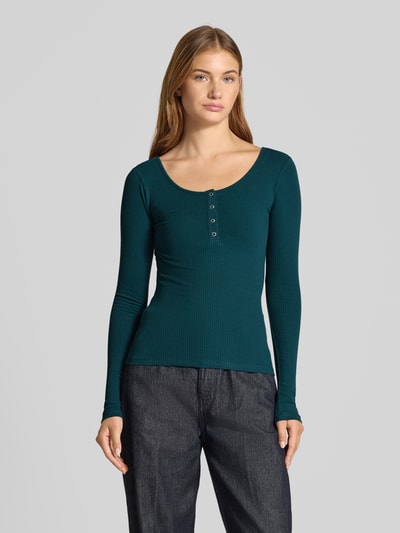 Pieces Slim fit shirt met lange mouwen van katoenmix, model 'KITTE' Donkergroen - 4