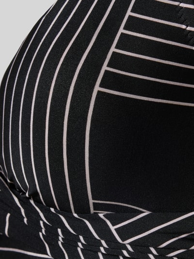 Produktfoto, Bikini-Oberteil mit verstellbaren Trägern von WATERCULT im Material-Mix mit Stretch-Anteil, schwarz mit weißen Streifen, feine Textur