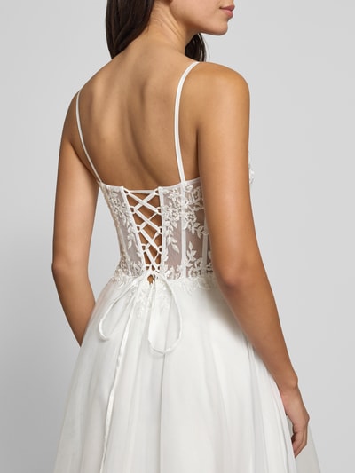 Luxuar Abendkleid aus Tüll mit floralen Stitchings Offwhite 3