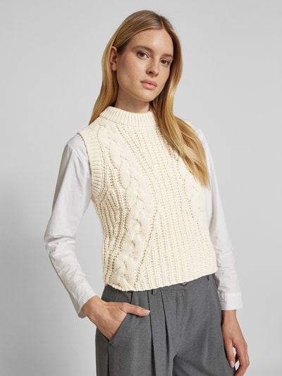 Vero Moda Regular Fit Pullunder mit Wollanteil und Zopfstrickmuster Modell 'KEYSA' Beige 3