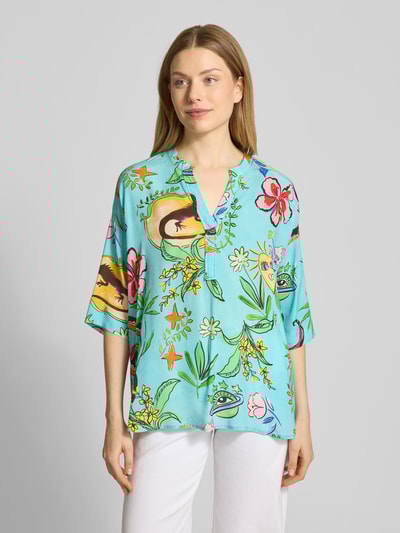 Emily Van den Bergh Bluzka z kołnierzem z lamówką i rękawami o dł. 3/4 Niebieski 4