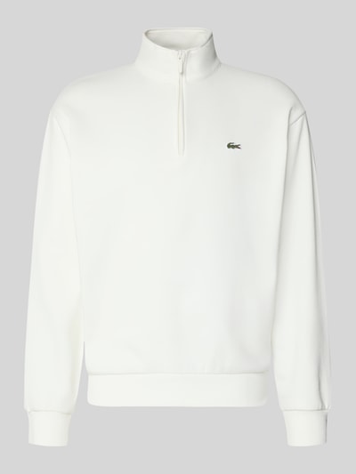 Produktfoto, weißer Regular Fit Troyer aus Baumwoll-Mix von Lacoste, glatte Textur mit dezentem Logo auf Brust, Herren Troyer
