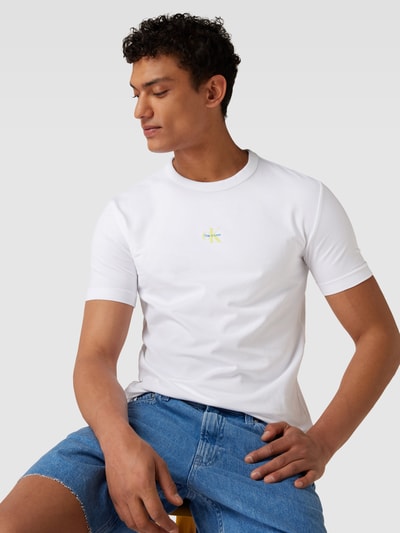 Calvin Klein Jeans Slim Fit T-Shirt mit Label-Print Weiss 3