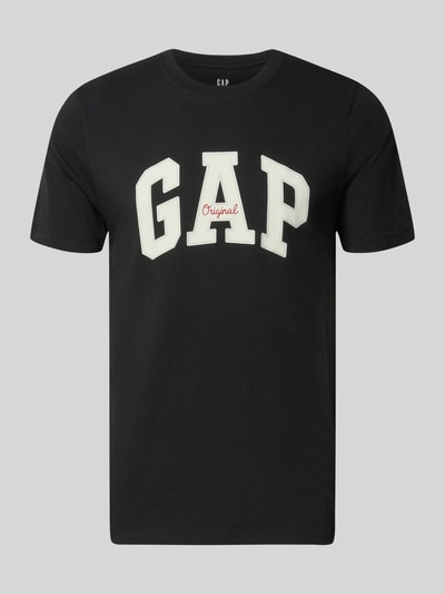 Produktfoto, T-Shirt mit Logo und Rundhalsausschnitt von GAP in Schwarz, Regular-Fit, Reine Baumwolle, Logo-Print, Rückenlänge 69 cm bei Größe M