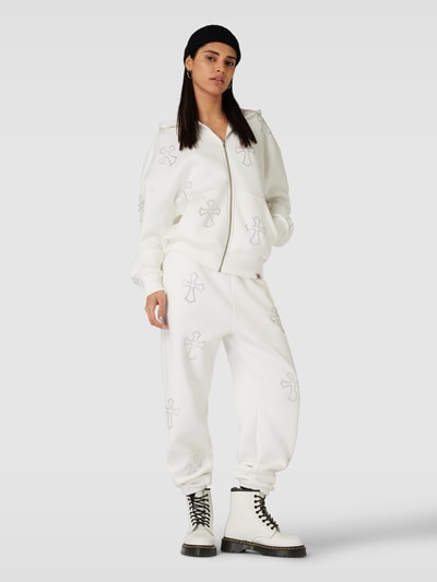 REVIEW Sweatjacke mit CRUCIFIX BLING mit Strasssteinen Offwhite 1