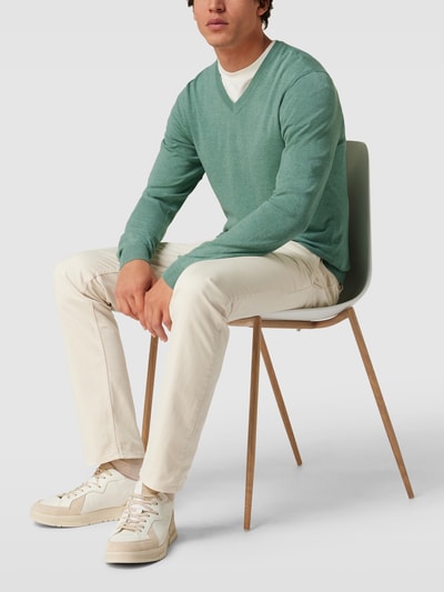 MCNEAL Strickpullover mit geripptem V-Ausschnitt Helltürkis meliert 1