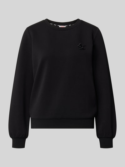 Produktfoto, relaxed fit sweatshirt aus viscosemix Modell 'Felpa' von Liu Jo in zwart met siersteentjes, elastische boorden.