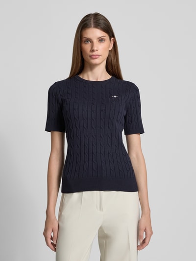 Gant Strickshirt mit Rundhalsausschnitt und Logo-Stitching Marine 4