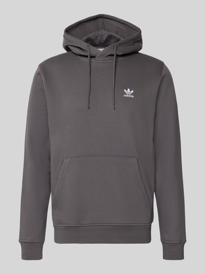 Produktfoto, Regular Fit Hoodie aus Baumwoll-Mix von adidas Originals in grauer Unifarbe mit Logo-Stitching, Sweat-Textur, Kapuze und Rippbündchen