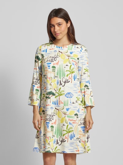 Oui Knielange jurk met all-over motief Wit - 4