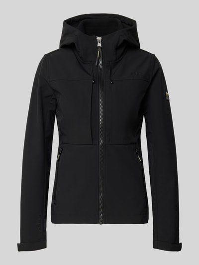 Produktfoto, Trekker Jacke mit Kapuze und Label-Patch von Superdry aus schwarzem Material-Mix mit Reißverschluss und Logo-Stitchings