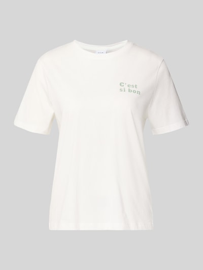 Produktfoto, Damen T-Shirt mit Print und Rundhalsausschnitt Modell 'SYBILLA' von Vila in Weiß, Reine Baumwolle, Regular-Fit, Rückenlänge 58 cm, Größe S.