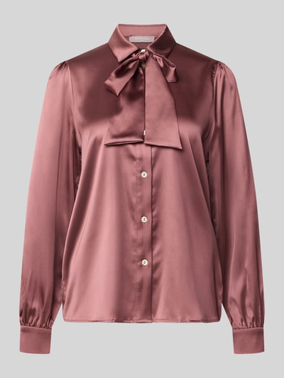 Productfoto, Regular Fit Hemdbluse aus Satin van Christian Berg Woman Selection, langemouwen, satijnglans, bluzekraag, strikdetail, roestbruine kleur, gladde textuur