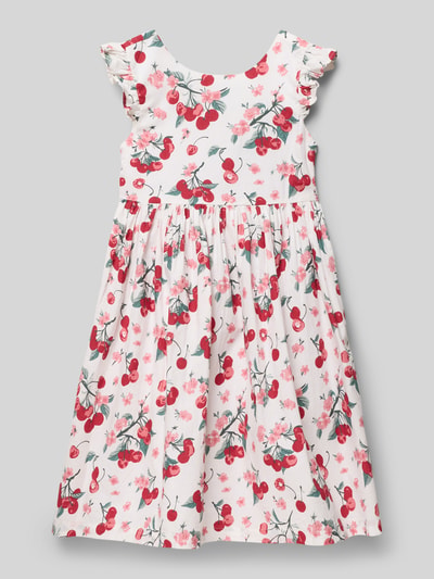 Productfoto, Regular Fit Kleid mit Allover-Motiv-Print van Blue Seven, katoen, kersenprint, ronde hals, ruches, plooilook, kinderjurk