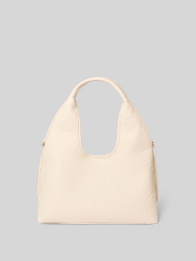 Produktfoto, Handtasche in Leder-Optik Modell 'Samba' von VALENTINO BAGS, cremefarben, Logo-Prägung, Hauptfach mit Reißverschluss, Tragehenkel, Schulterriemen, Maße 35x38x15 cm, Riemenlänge 20 cm.