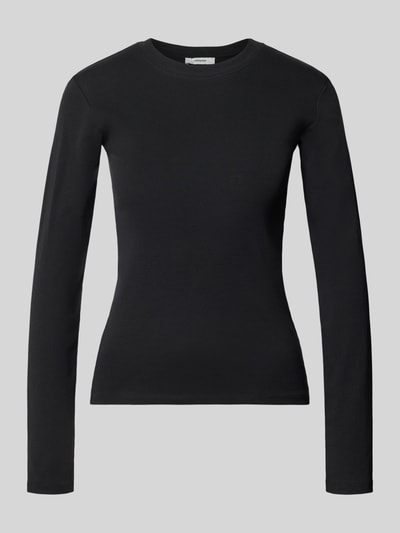 Produktfoto, schwarzes Longsleeve mit Rundhalsausschnitt Modell 'EVERYDAY' von TOPSHOP aus reiner Baumwolle, eng anliegend, glatte Textur.