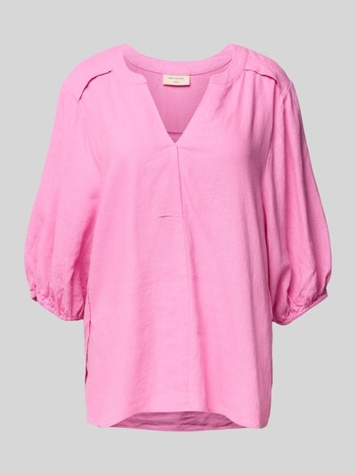 FREE/QUENT Bluzka lniana o kroju relaxed fit z kołnierzem z lamówką model ‘Lava’ Mocnoróżowy 2