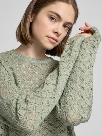 Only Regular Fit Strickpullover mit Lochstrickmuster Modell 'MIAMI' Schilf 3