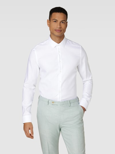 Jake*s Slim Fit Businesshemd mit Strukturmuster Weiss 4