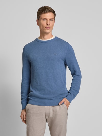 Gant Sweter z dzianiny z wyhaftowanym logo model ‘PIQUE’ Jeansowy niebieski melanż 4