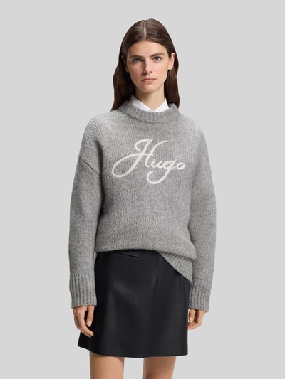 HUGO Loose Fit Pullover aus Woll-Alpaka-Mix Modell 'Sloguinny' Hellgrau 4