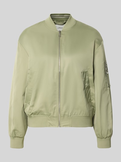Produktfoto, Regular Fit Bomberjacke mit College-Kragen von s.Oliver RED LABEL aus glattem, unifarbenem Satyn, zamek, kieszenie boczne