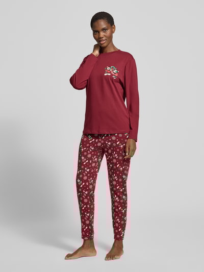 Jake*s Casual Pyjama-Oberteil mit Motiv-Print und Rundhalsausschnitt Bordeaux 1
