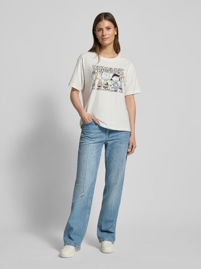 Jake*s Casual T-Shirt mit Peanuts®-Print Offwhite Melange 1