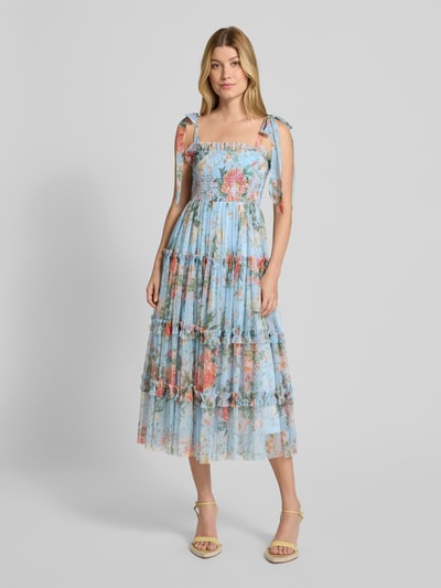 LACE & BEADS Cocktailjurk in laagjeslook met smokdetails Lichtblauw - 4