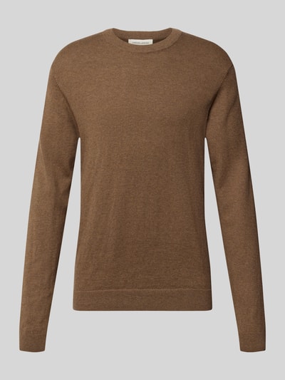 Productfoto, Regular Fit Strickpullover aus Baumwoll-Mix mit Kaschmir-Anteil van Casual Friday in bruin, Tricotlook, ribboorden, ronde hals
