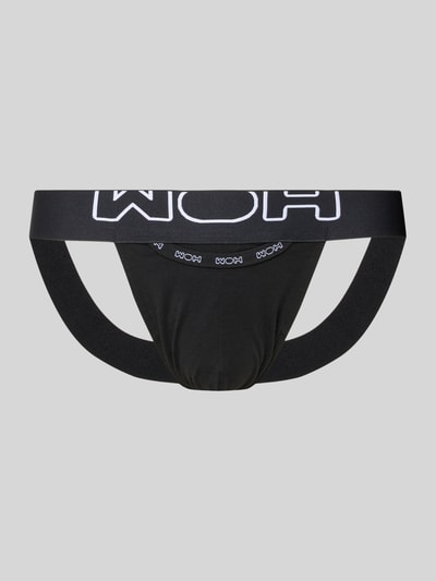 Produktfoto, schwarzer Slim Fit Jockstrap mit Logo-Stitching Modell 'Fun' von WOH, Baumwoll-Mix, elastischer Bund, Herren