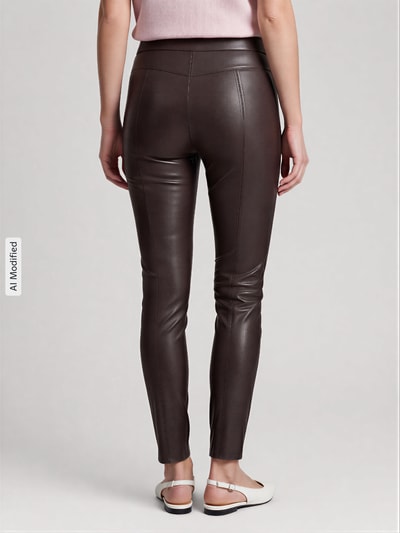 Raffaello Rossi Slim fit kunstleren broek van viscosemix model 'RESA' Donkerbruin - 5