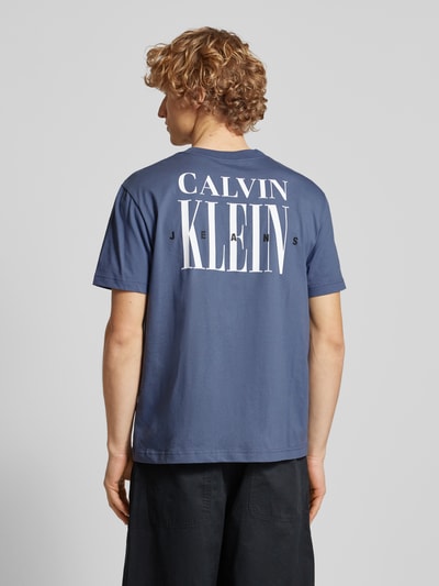 Calvin Klein Jeans T-shirt met geribde ronde hals Rookblauw - 5