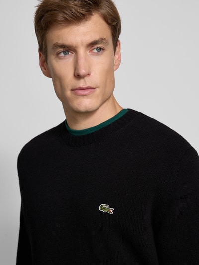 Lacoste Regular fit gebreide pullover van pure wol Zwart - 3