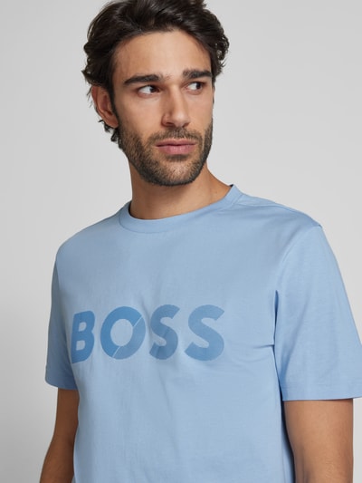 BOSS Green T-Shirt mit Label-Print Hellblau 3