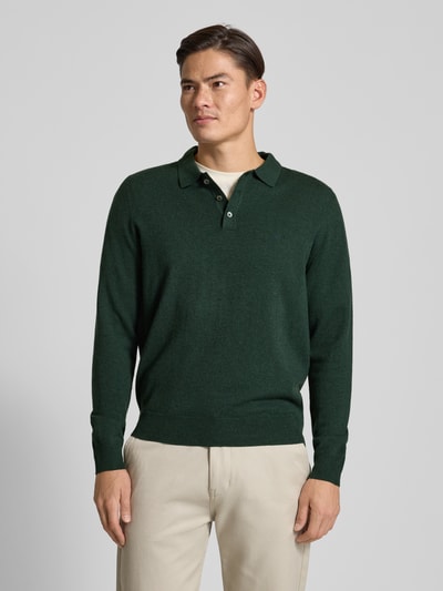Fynch-Hatton Poloshirt van een mix van merinowol en kasjmier met labelstitching Flessengroen - 4
