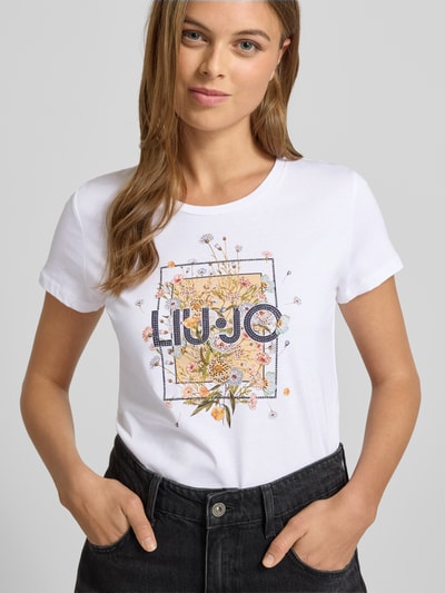 Liu Jo White T-shirt met labelprint en siersteentjes Wit - 3