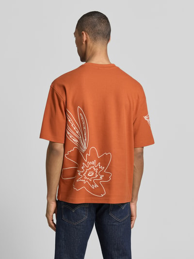 Jake*s Studio Men T-Shirt mit Motiv-Stitching Rostrot 5